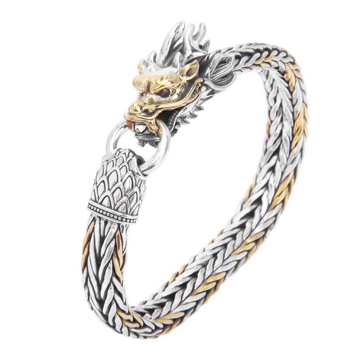 Bracelet tressé en métal de protection du dragon de bon augure en argent sterling 925 de Buddha Stones Année du Dragon