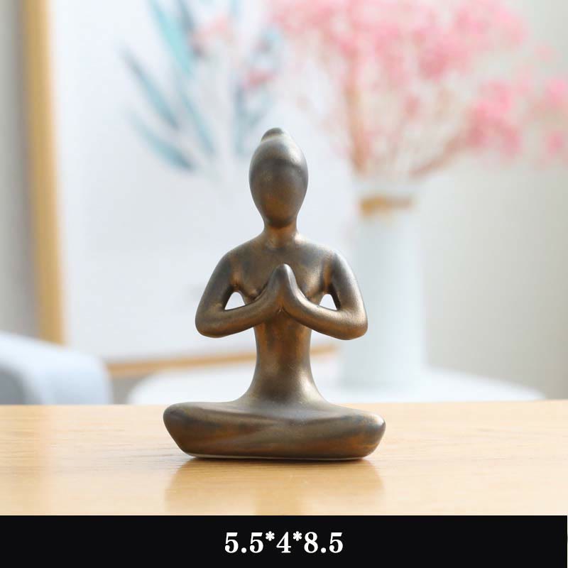 Exercice de méditation de yoga abstrait Céramique Figurine spirituelle Sculpture Décoration - Or - Prier - image 10