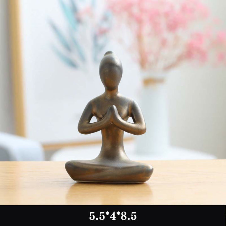 Exercice de méditation de yoga abstrait Céramique Figurine spirituelle Sculpture Décoration - Or - Prier - image 10