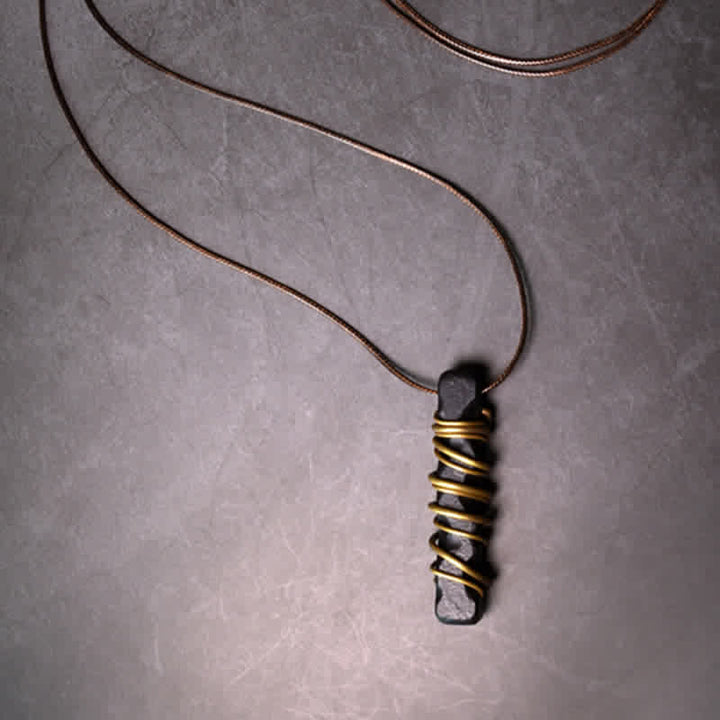 Collier pendentif en Buddha Stones, bois d'ébène du Tibet et laiton, symbole d'équilibre et de paix. - image 2
