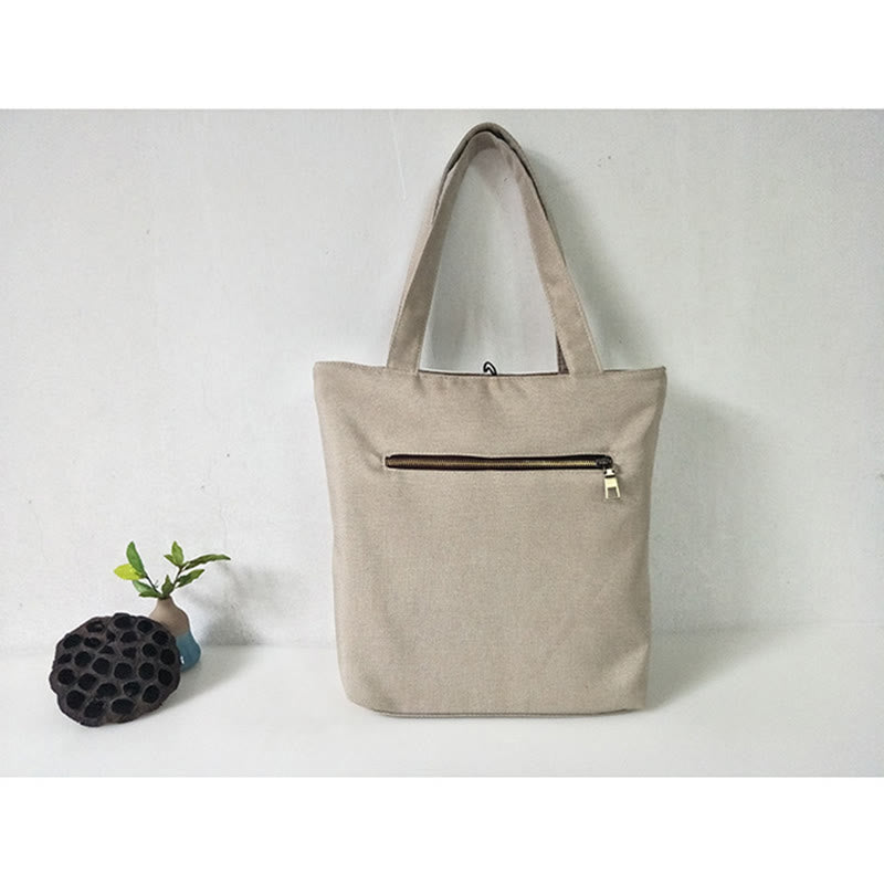 Sac à bandoulière en toile brodée de bambou avec fleur de poire, prunier, fleur de pêcher, grande capacité, sac fourre-tout