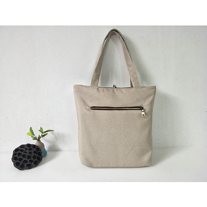 Sac à bandoulière en toile brodée de bambou avec fleur de poire, prunier, fleur de pêcher, grande capacité, sac fourre-tout