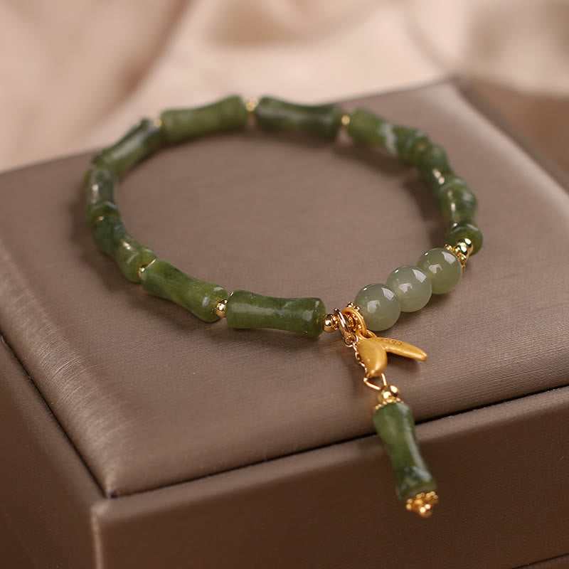 Bracelet porte-bonheur en jade et bambou vert avec Buddha Stones