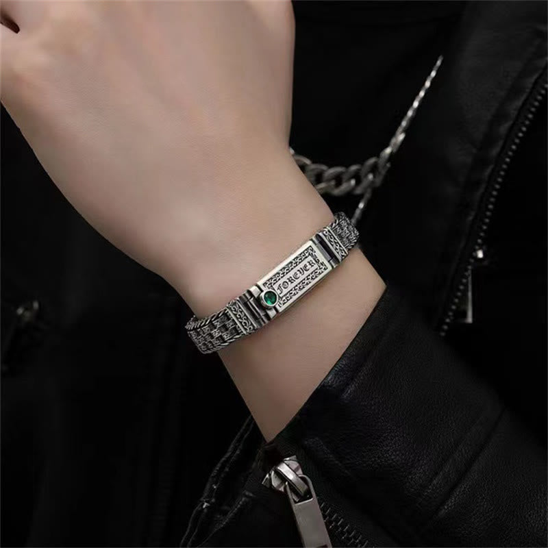 Bracelet tibétain en cuivre avec Buddha Stones Om Mani Padme Hum et motif floral de la dynastie Tang