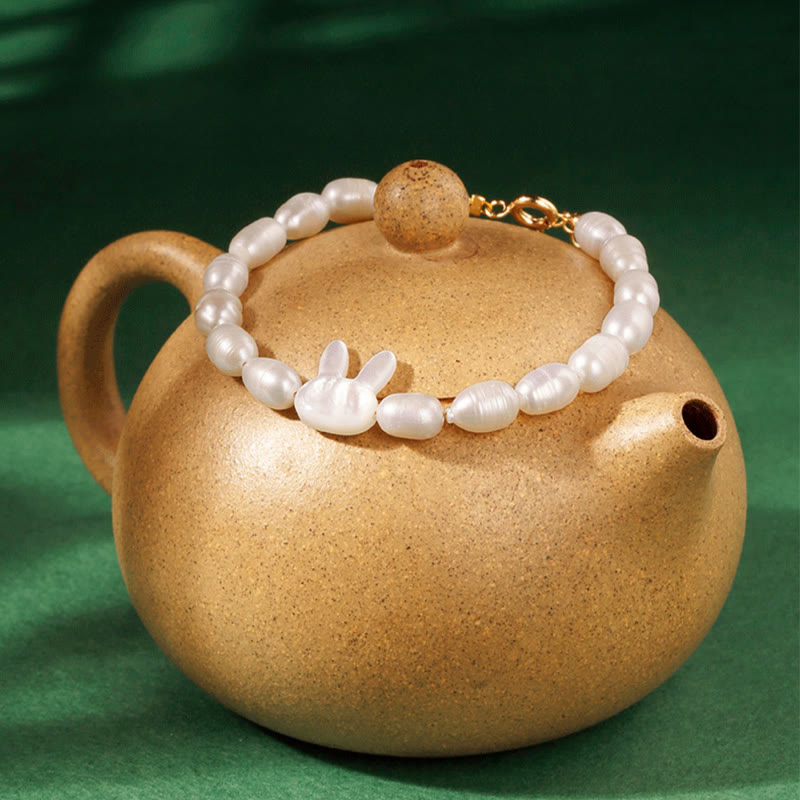 Bracelet de sincérité en perles naturelles et lapin mignon Buddha Stones