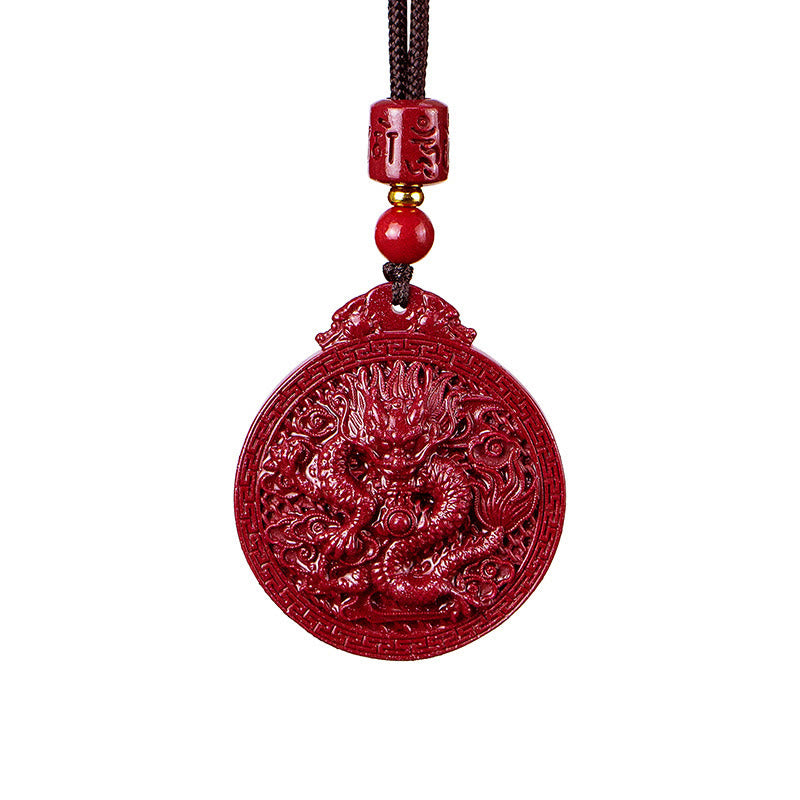 Collier pendentif de protection du dragon en cinabre naturel de l'année du dragon Buddha Stones