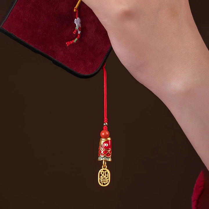 Buddha Stones Poisson Koi Cinabre Attirant la Richesse Souhait Ruyi Charme Chance Téléphone Décoration Suspendue