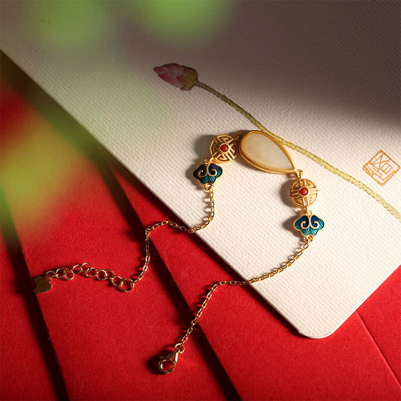 Collier avec pendentif en forme de goutte d'eau en argent sterling 925 et jade blanc Hetian