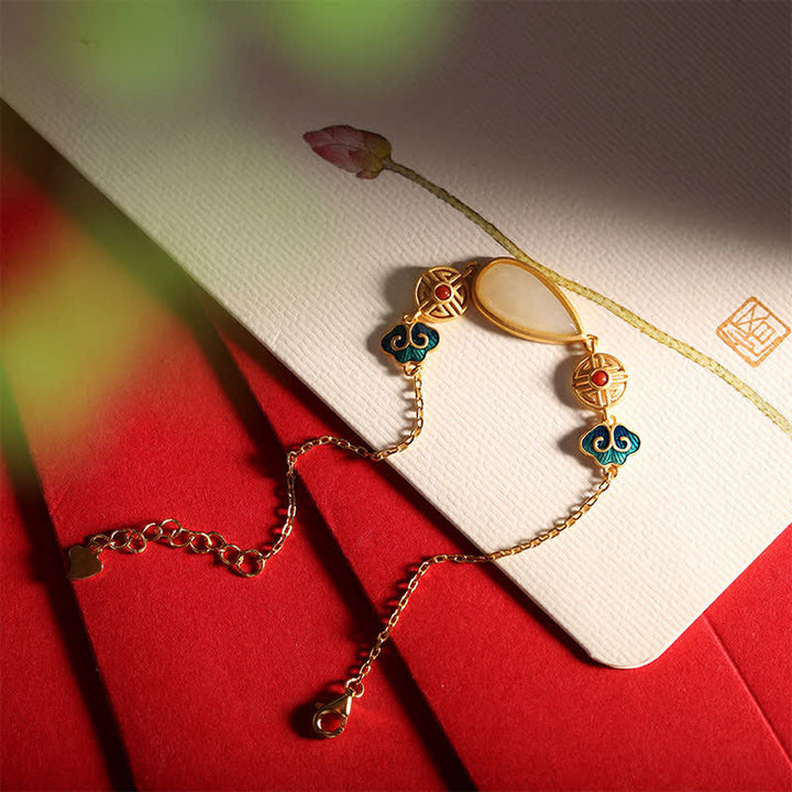 Collier avec pendentif en forme de goutte d'eau en argent sterling 925 et jade blanc Hetian