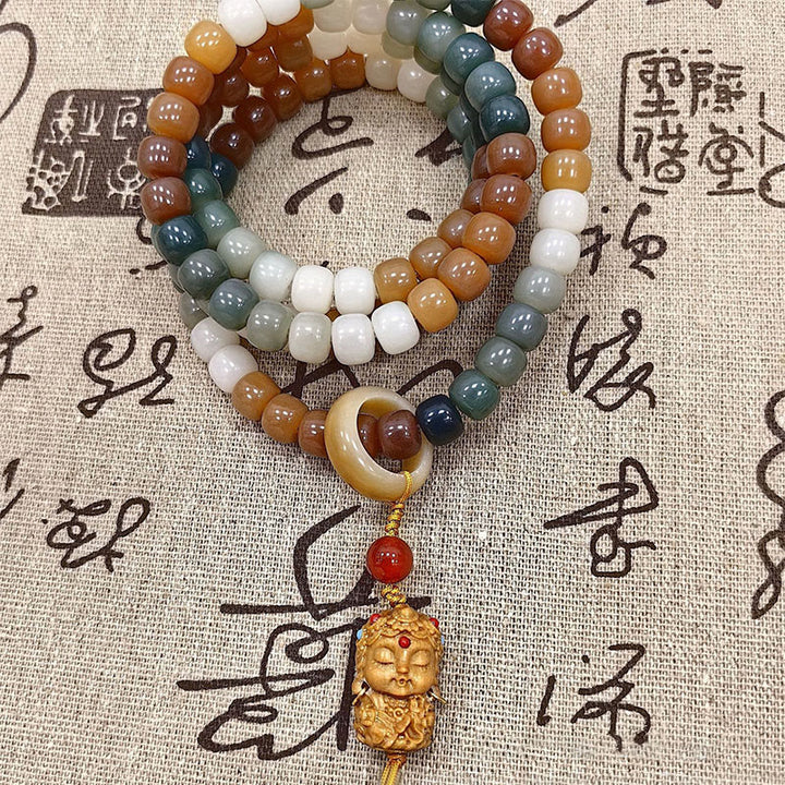Bracelet Mala 108 Buddha Stones dégradé Bodhi Seed Green Tara Buddha gravé Peace Harmony