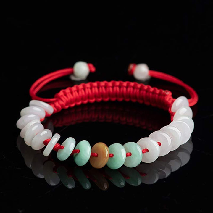 Bracelet tissé en fil rouge porte-bonheur en jade rond avec Buddha Stones