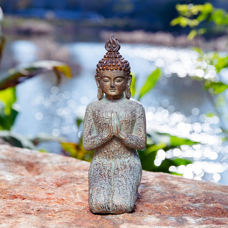 Statue de Bouddha Zen en Méditation Sérénité Figurine en Résine Décoration de la Maison - Bouddha agenouillé 13*11*28 cm - image 12
