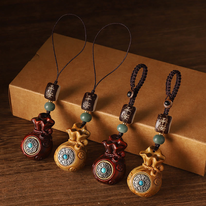 Buddha Stones Petite Feuille Bois de Santal Rouge Bois de Santal Vert Sac d'Argent Om Mani Padme Hum Protection Rotative Décoration Suspendue - image 1