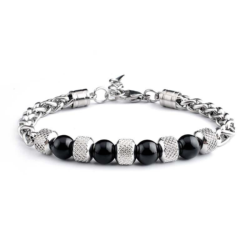 Bracelet courageux en perles d'onyx noir et œil de tigre Buddha Stones - Onyx noir 8 mm - image 1