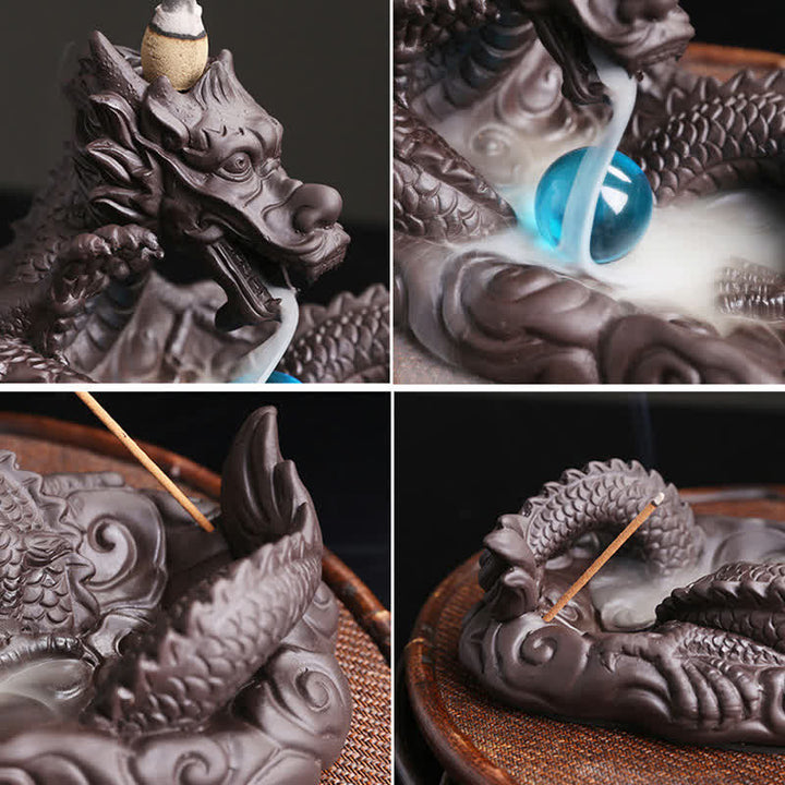 Brûleur d'encens de protection de fleur de dragon jouant à la balle