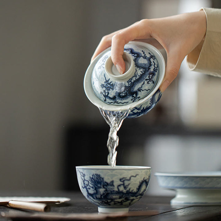 Tasse à thé en céramique motif dragon bleu Buddha Stones Tasses à thé Kung Fu