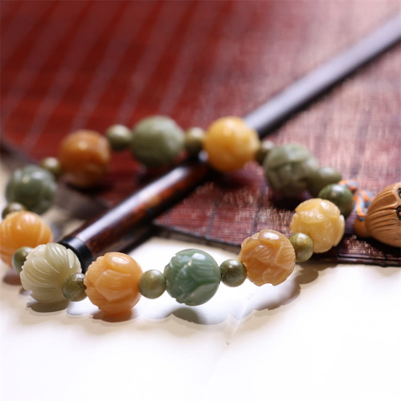 Bracelet d'harmonie de sagesse en bois de santal vert et graines de lotus Bodhi Buddha Stones