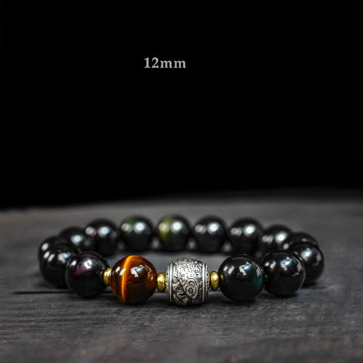 Buddha Stones pour vivre un renversement de fortune Bracelet de protection en obsidienne arc-en-ciel et or brillant
