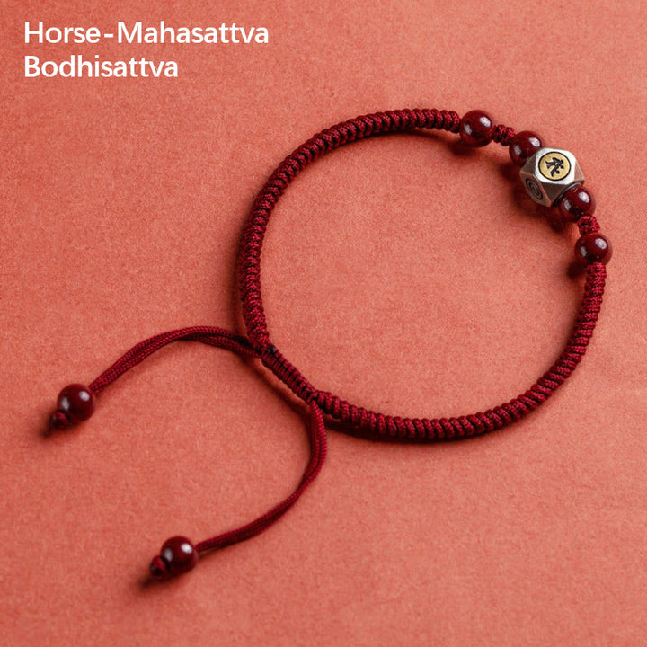 Bracelet Buddha Stones de Bouddha et Signes du Zodiaque Chinois Natal Bouddha Cinabre - Cheval-Mahasattva Bodhisattva - Rouge (tour de poignet 14-18 cm) - image 17