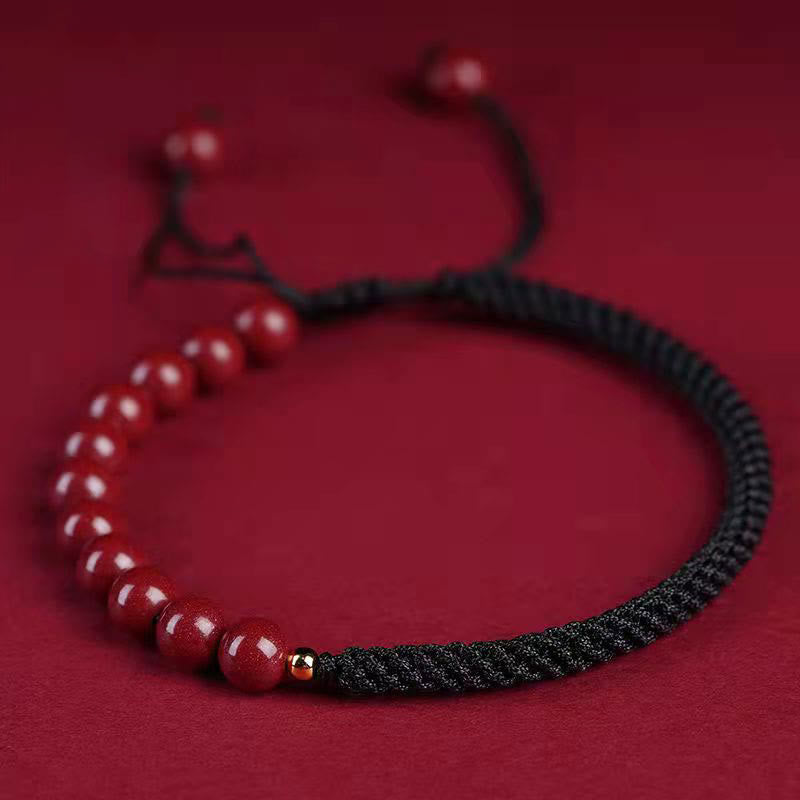 Bracelet en corde de bénédiction avec nœud King Kong en cinabre naturel et Buddha Stones