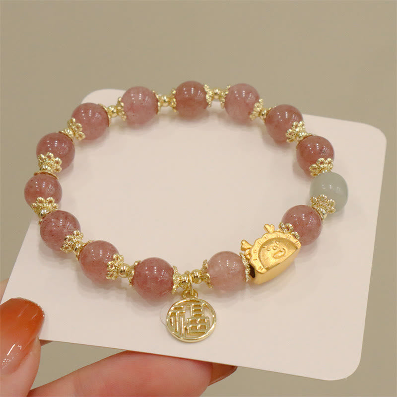 Buddha Stones Année du Dragon Agate Rouge Quartz Fraise Obsidienne Noire Jade Grenat Perle Cinabre Dumpling Dragon Luck Fu Bracelet Caractère