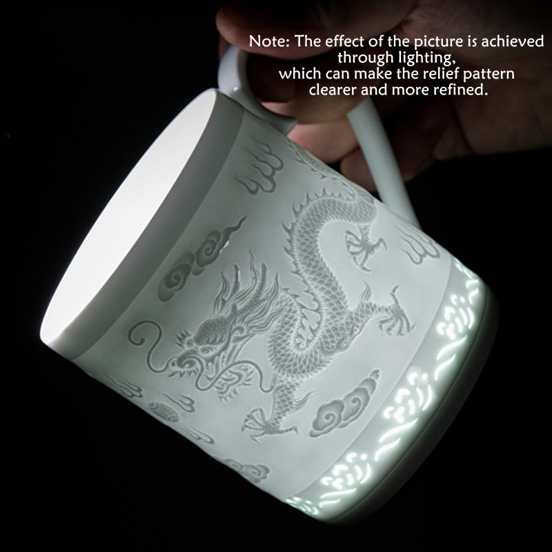 Buddha Stones Jingdezhen Linglong Porcelaine Auspicieux Dragon Phoenix Bateau Voile Douce Tasse à Thé en Céramique Tasses à Thé de Bureau 420 ml