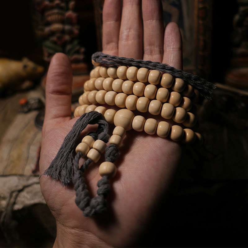 Mala en bois d'Abelia Biflora avec 108 Buddha Stones pour éloigner les mauvais esprits
