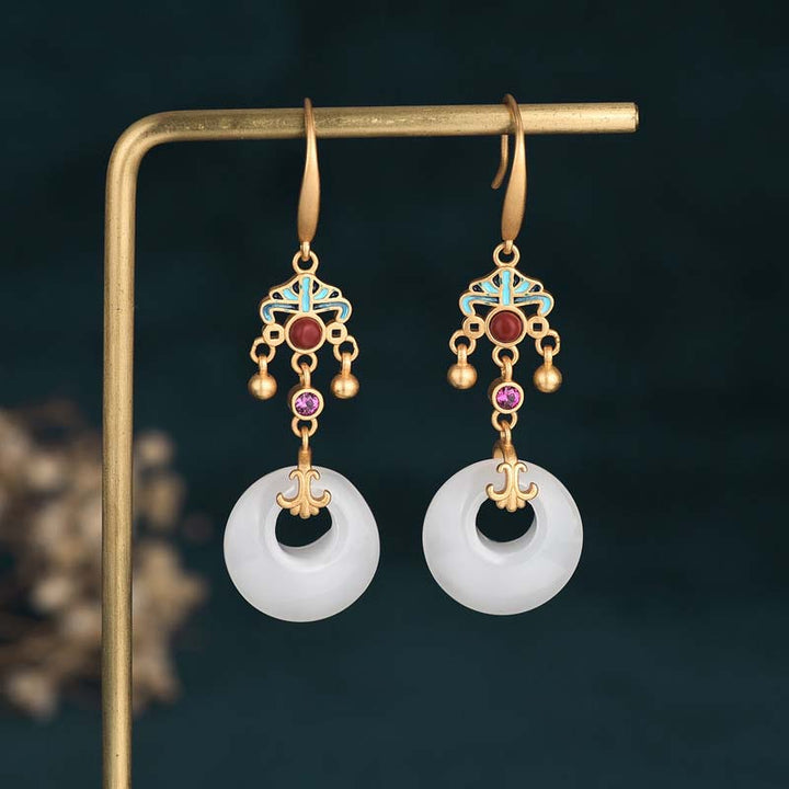Boucles d'oreilles pendantes Feng Shui en jade blanc