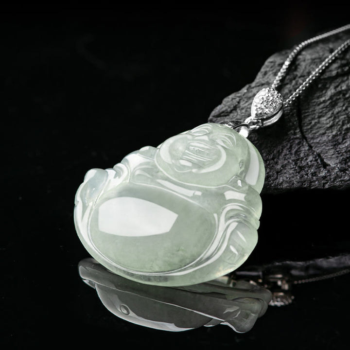 Collier Buddha Stones rieur en jade naturel, pierre de Bouddha, symbole de prospérité et d'abondance, chaîne en acier titane. - image 3