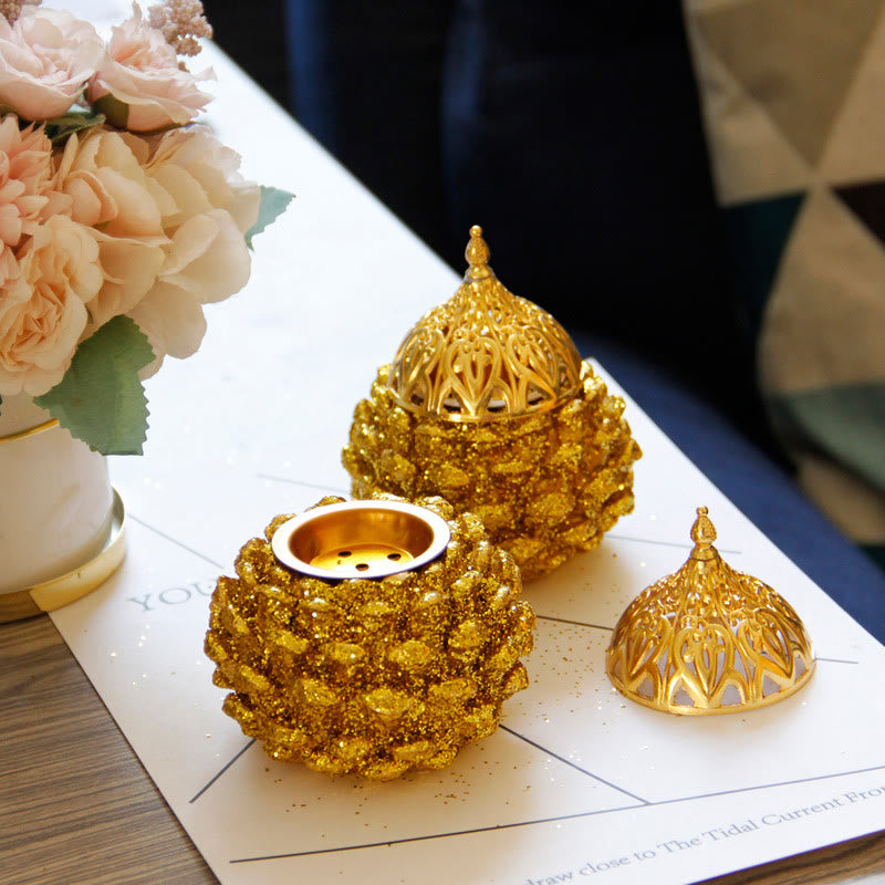 Mini brûleur d'encens à motif de pomme de pin doré pour rituels spirituels, décoration de table pour la maison