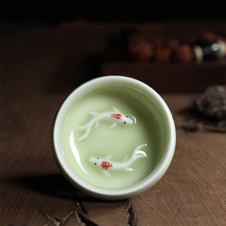 Buddha Stones Poisson Koi Coloré Tasse à Thé en Céramique Tasse à Thé Kung Fu Bol - Poisson Koi jaune 6,8 cm x 3,4 cm x 55 ml - image 39