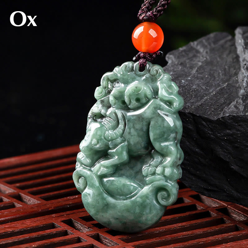 Buddha Stones pendentif de prospérité en jade naturel avec 12 signes du zodiaque chinois - Bœuf - image 16