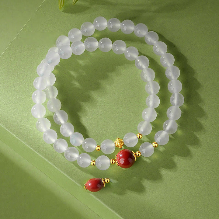 Bracelet de protection double tour en argent sterling 925 et agate blanche naturelle de Buddha Stones
