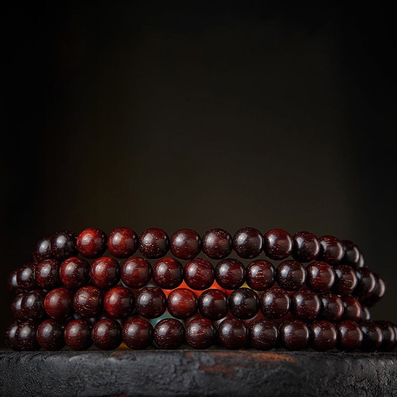Buddha Stones Zodiaque chinois Bouddha natal 108 perles Mala Petite feuille Bois de santal rouge Agate rouge Bracelet de protection PiXiu