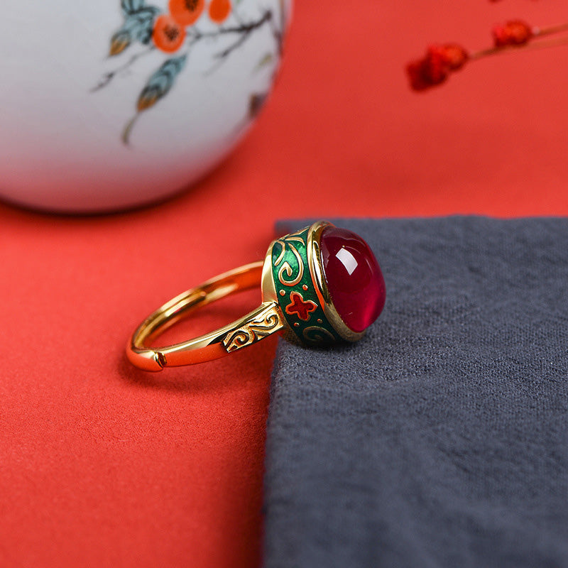 Bague courage en argent sterling 925 et corindon rouge Buddha Stones - image 10