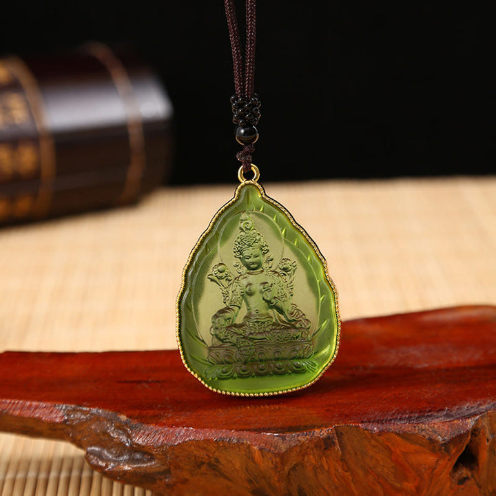 Collier avec pendentif en cristal de sérénité du Bouddha tibétain Liuli - Bouddha vert - image 8