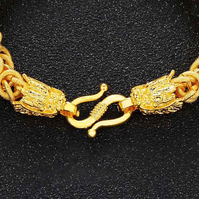 Bracelet de protection à double tête de dragon plaqué or 24 carats de Buddha Stones