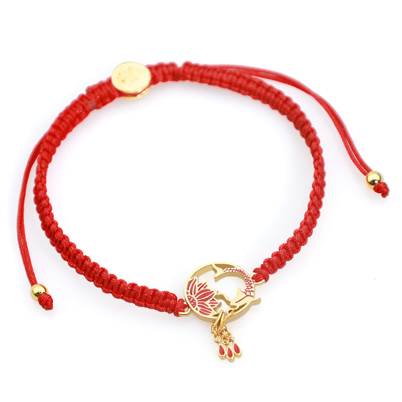 Bracelet tibétain en fil rouge porte-bonheur fait main avec Buddha Stones et poisson koi