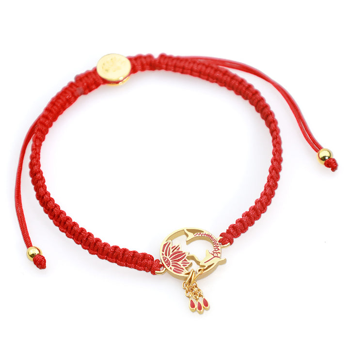 Bracelet tibétain en fil rouge porte-bonheur fait main avec Buddha Stones et poisson koi