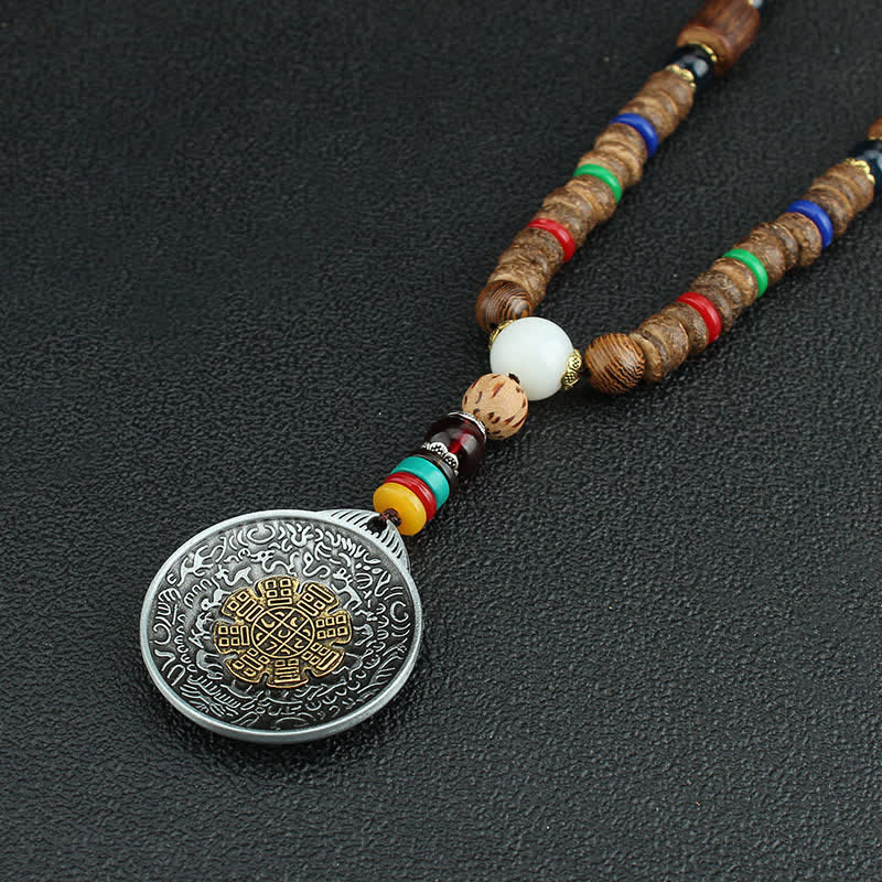 Collier pendentif en bois Vajra Buddha Stones tibétaines Om Mani Padme Hum et rotation de la roue de prière - image 23