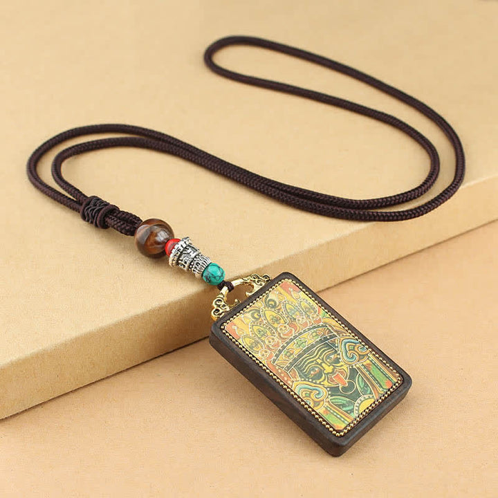 Collier pendentif en ébène Thangka Buddha Stones Tibet Dieu de la richesse