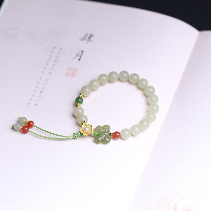 Bracelet Buddha Stones en argent sterling 925 et jade avec fleur porte-bonheur et papillon - image 6