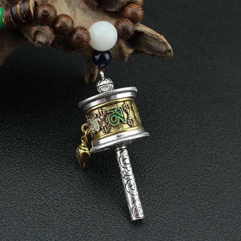 Collier pendentif en bois Vajra Buddha Stones tibétaines Om Mani Padme Hum et rotation de la roue de prière - image 8