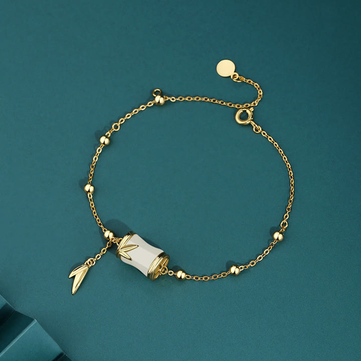 Collier pendentif porte-bonheur en feuille de bambou en jade blanc Hetian en argent sterling 925 et or 22 carats avec Buddha Stones