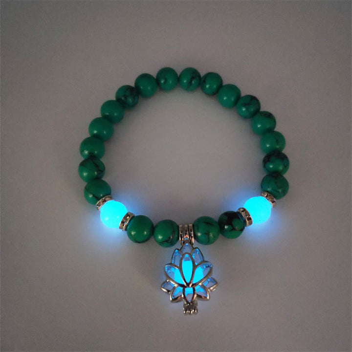 Bracelet de protection Lotus en perles lumineuses en turquoise tibétaine Buddha Stones