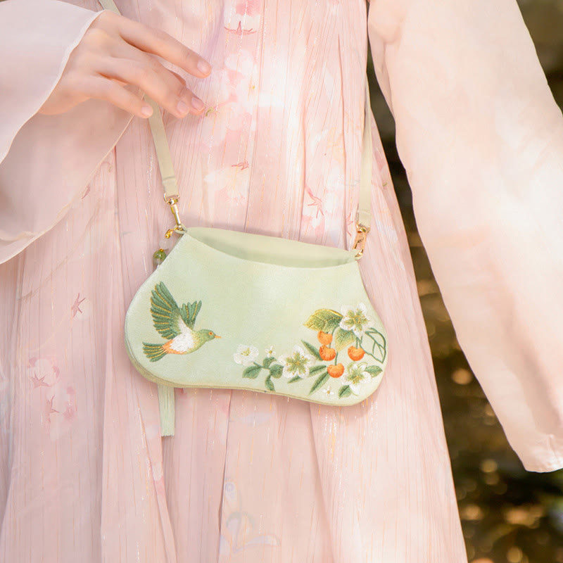 Sac à bandoulière avec broderie de Buddha Stones et de Lotus, poisson Koi, lapin, fleur, Hanfu - Poissons Koi Fleurs et oiseaux - image 30