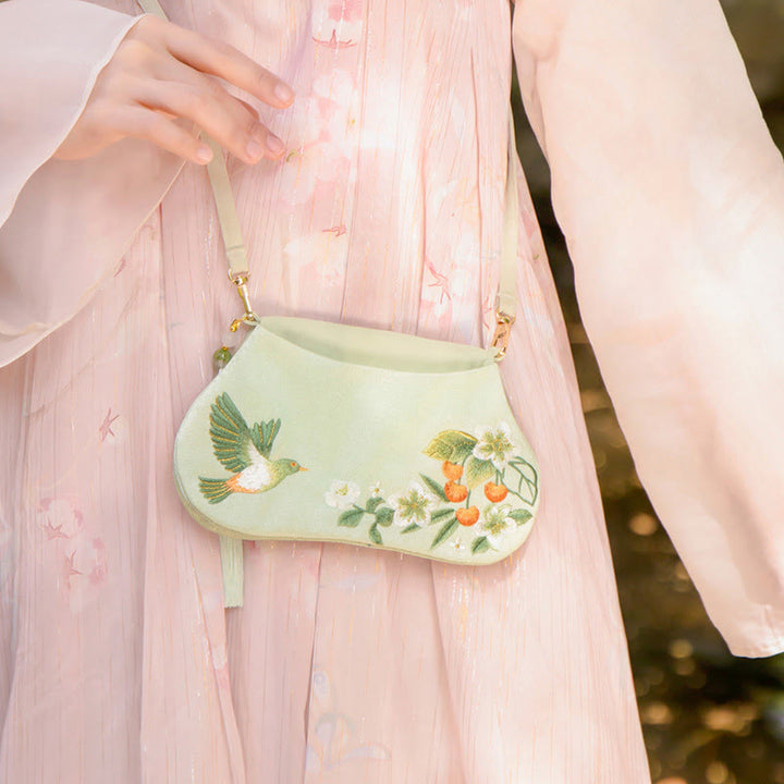 Sac à bandoulière avec broderie de Buddha Stones et de Lotus, poisson Koi, lapin, fleur, Hanfu - Poissons Koi Fleurs et oiseaux - image 30