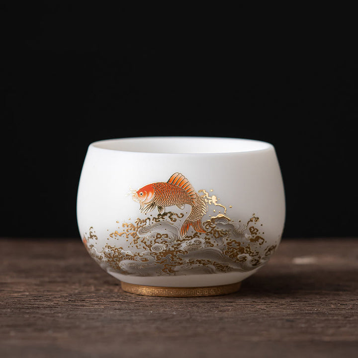 Buddha Stones Phénix Dragon Lotus Cerf Bâtiment ancien Poisson Koi Tasse à thé en céramique Tasses à thé Kung Fu