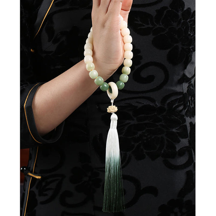 Buddha Stones Dégradé Naturel Graine de Bodhi Fortune Sac d'Argent Sagesse de Lotus Gland Poignet Mala