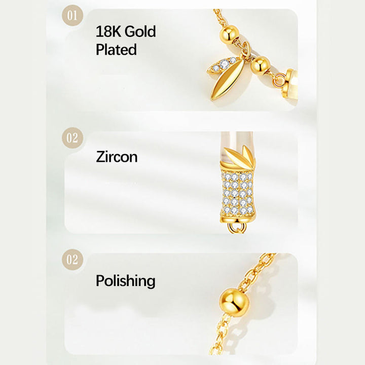 Bracelet porte - bonheur en argent sterling 925 plaqué or 18 carats avec jade blanc et bambou et zircon - image 7